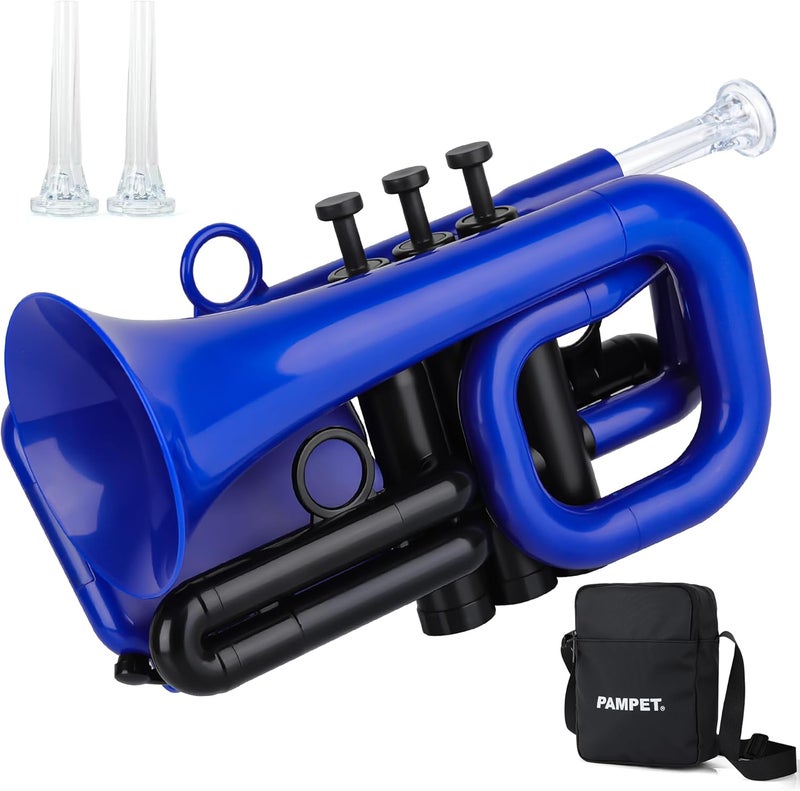 PAMPET DOLPHIN Pocket Trumpet Plastic Bb Trumpet Standard Trumpets for Student Beginner Bb Trumpets Instrument (Blue) - Image 1